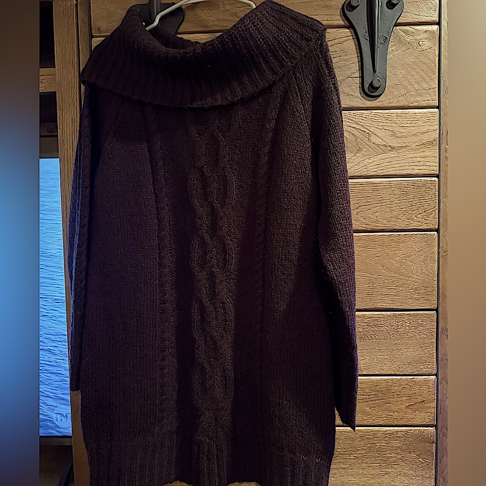 Loft woman’s long brown cowl neck sweater, size large.